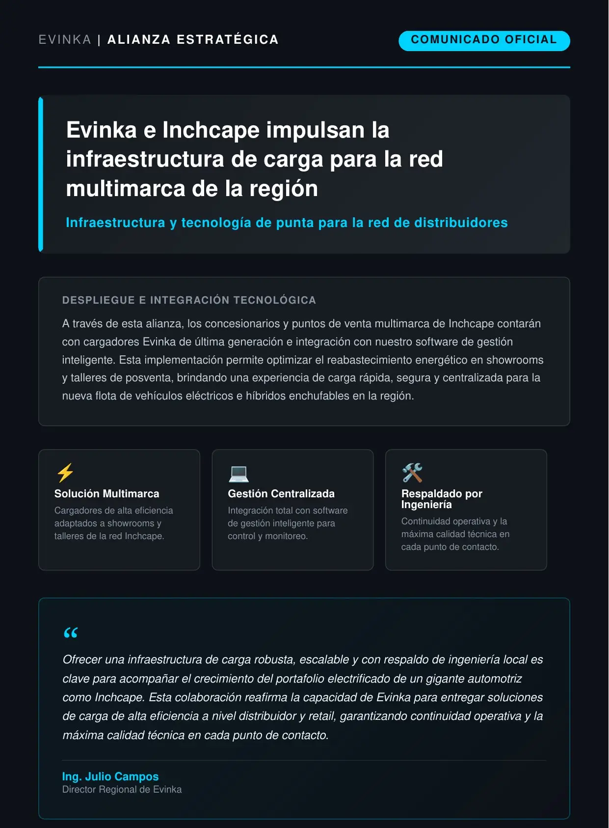 Comunicado oficial: Evinka e Inchcape impulsan la infraestructura de carga para la red multimarca