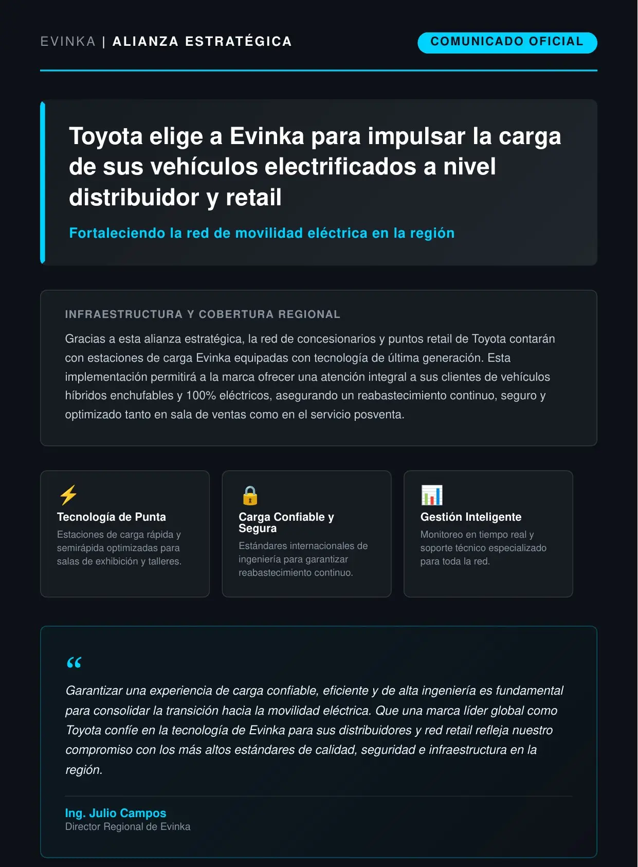 Comunicado oficial: Toyota elige a Evinka para la carga de sus vehículos electrificados